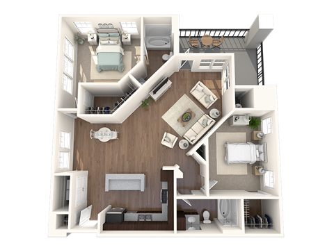 Floor plan for 2 beds, 2 baths, 1220 sqft